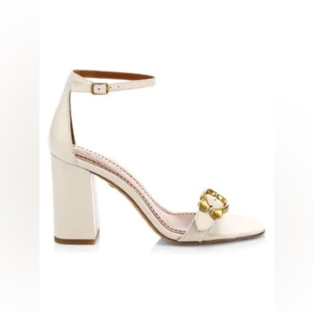 Coach Maya 85 Chalk Leather Signature Buckle Ankle Strap Block Heel Sandals 5.5